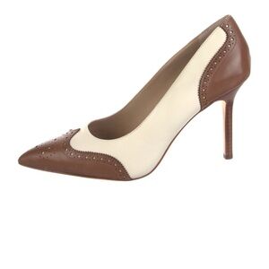 Lauren Ralph Lauren Brown and Cream Leather Pointed Toe Stiletto Pump